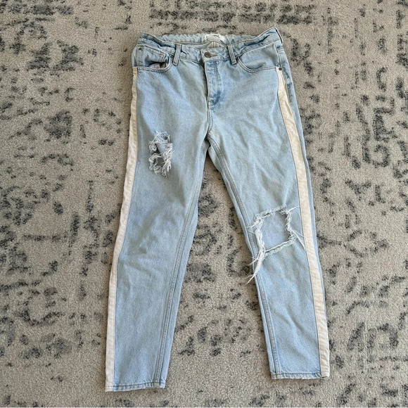 MNG distressed white stripped  jeans| size 4 - Picture 1 of 4